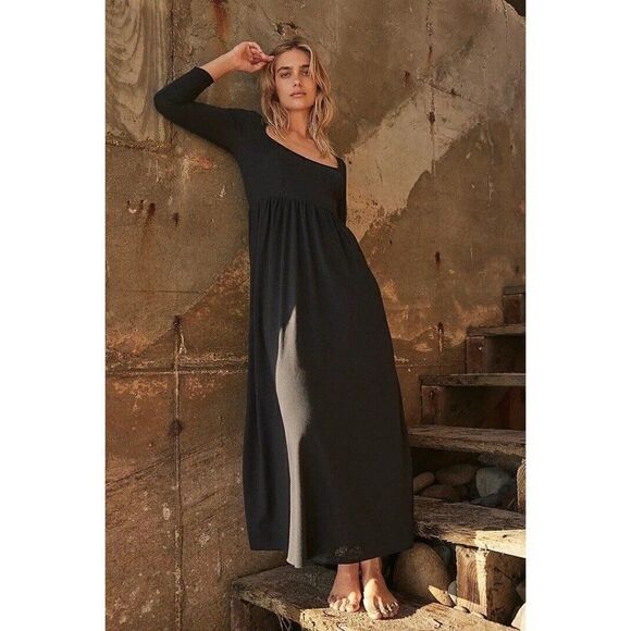 NEW FREE PEOPLE BEACH Sz XS SYLVIE MAXI DRESS BLACK - Picture 4 of 4